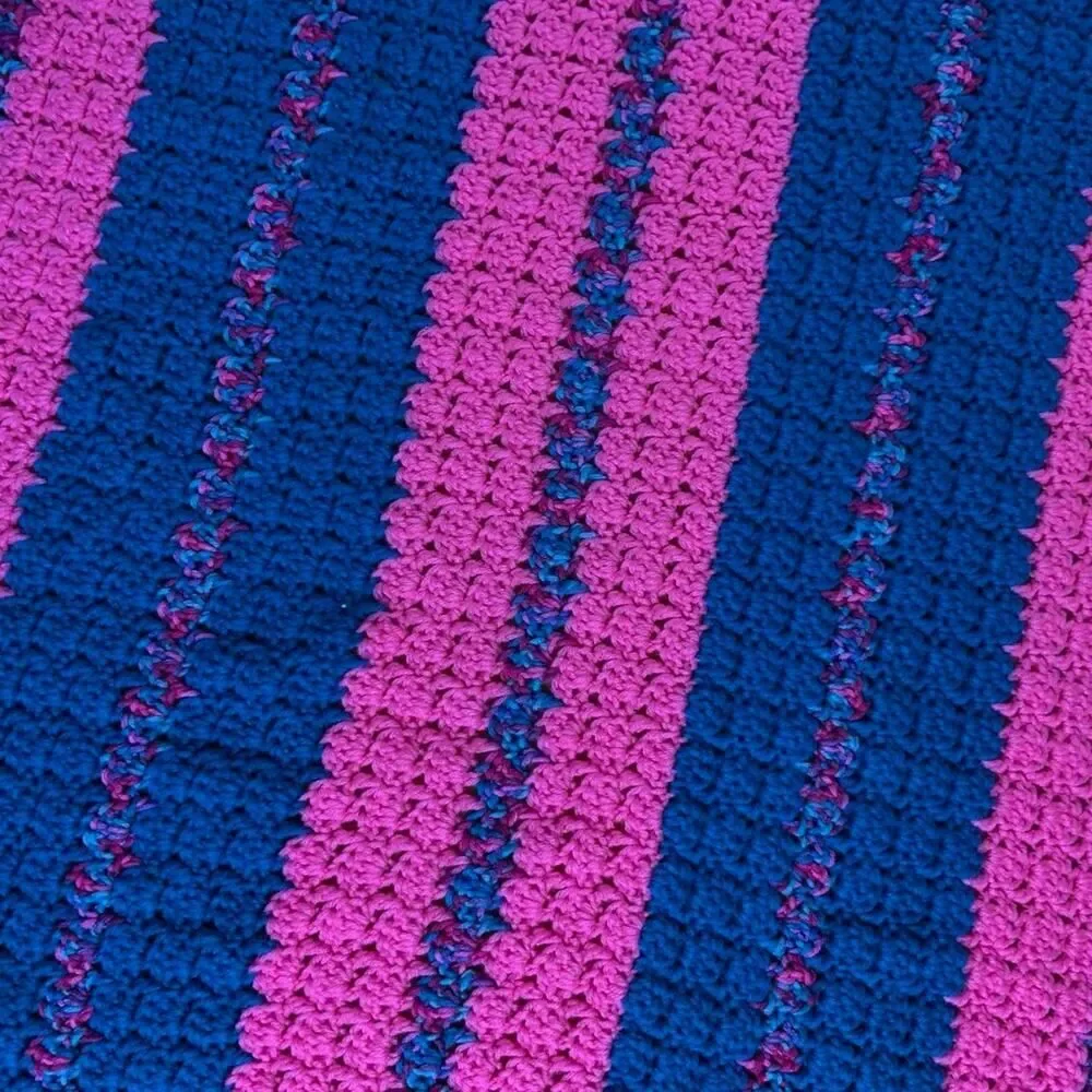 Vintage Pink and Blue Knit Blanket Quilt